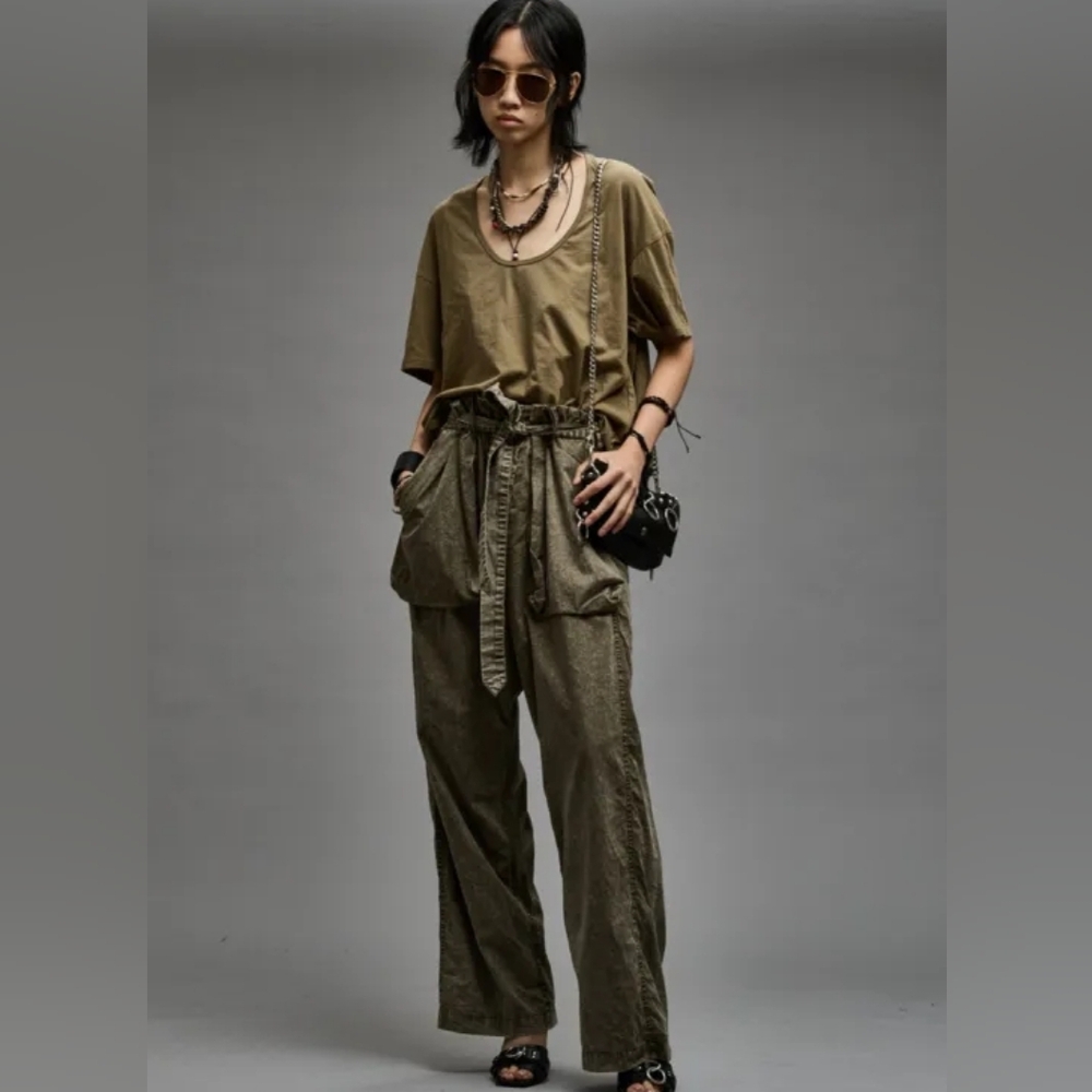 Nwt R13 High-Waist Olive Utility Pants with Tie Belt